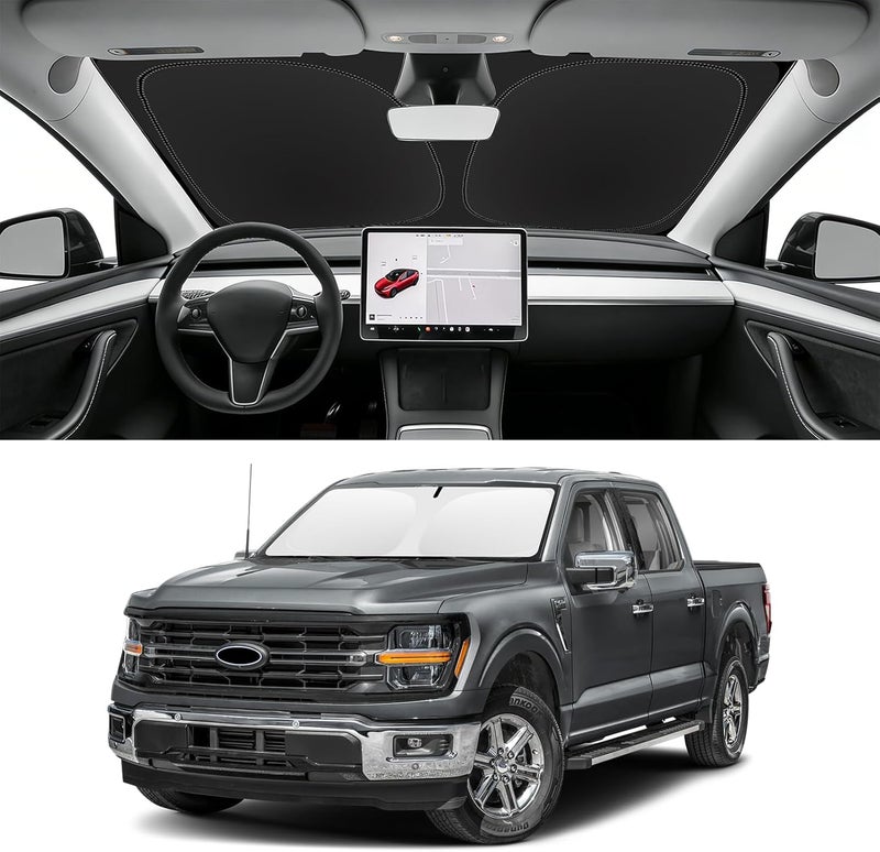 SLOGENTO Custom Fit Windshield Sun Shade for Ford F150 2021-2026, Blocks UV & Heat, Front Window Sunshade, Easy Fold & Store - Image 1